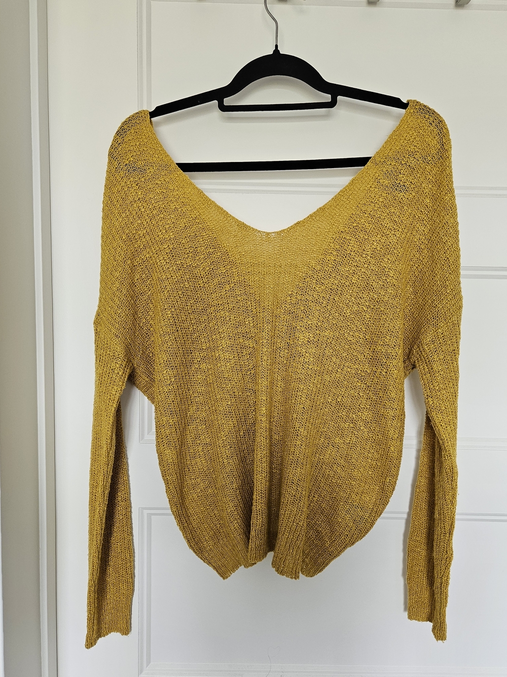 moon & madison Golden Mustard V-Neck Open Knit Sweater